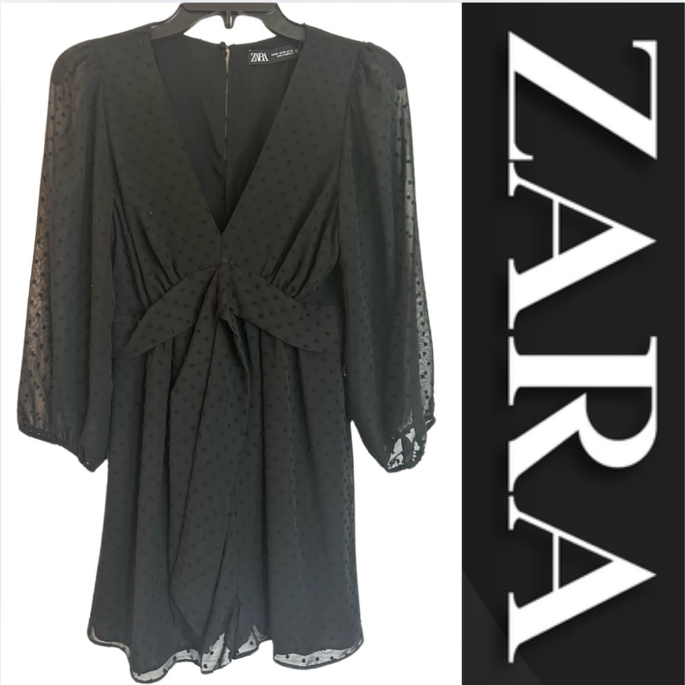 Zara Women’s Black Sheer Dotted Sleeve Women's Romper